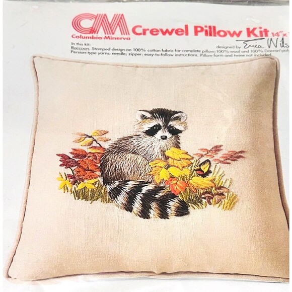 Raccoon Crewel Pillow Kit Erica Wilson Vintage NIP 1976 - Picture 1 of 3